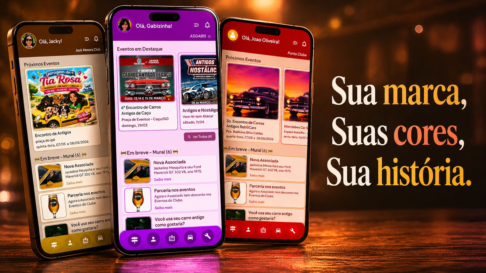 Aplicativo Garagem Retrô personalizado com a identidade do Clube